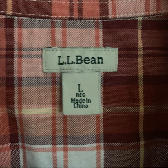 LL Bean Organic Cotton Pink Plaid Button Down - Picture 3 of 6